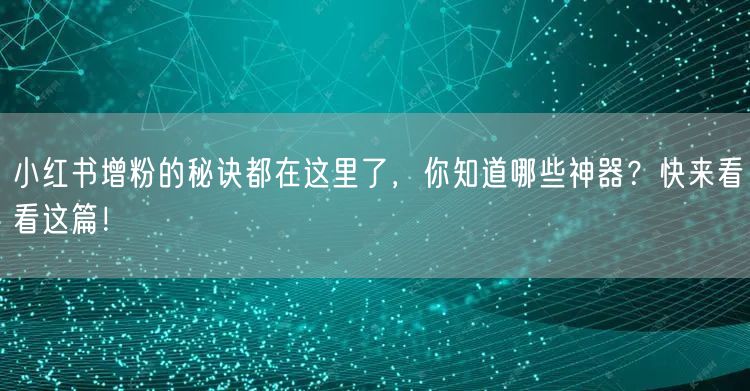 小红书增粉的秘诀都在这里了，你知道哪些神器？快来看看这篇！