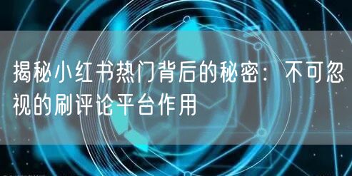 揭秘小红书热门背后的秘密：不可忽视的刷评论平台作用