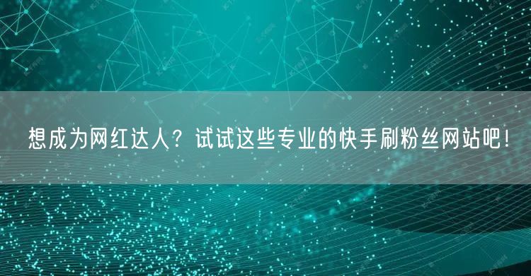 想成为网红达人？试试这些专业的快手刷粉丝网站吧！